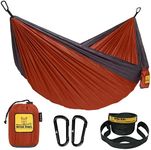 Wise Owl Outfitters Camping Hammock - Portable Hammock Double Hammock Camping up to 500lbs, Accessories for Outdoor, Indoor w/Tree Straps, Double Burnt Orange & Charcoal Gray