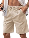 COOFANDY Men’s Linen Short Elastic Waist Drawstring Casual Summer Beach Shorts, Khaki, Medium