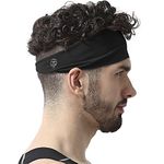 Skullfit Sports Headbands For Men (Black) - Lightweight Moisture Wicking Workout Sweatbands For Running, Gym, Yoga, Cycling, Tennis, Cricket And Other Sports - Spandex, Polyester Blend, Cotton