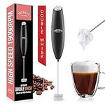 Milk Frother with Double Whisk, Handheld Electric Foam Maker, Hand Coffee Whisk Mixer Wand, Portable Mini Blender Foamer Stirrer for Latte, Matcha,Hot Chocolate