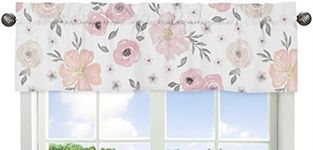 Blush Pink, Grey and White Window Treatment Valance for Watercolour Floral Collection by Sweet Jojo Designs