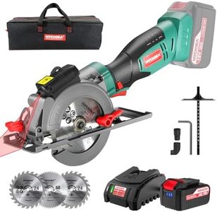 HYCHIKA Cordless Circular Saw, 18V Mini Circular Saw with 4.0Ah Battery, 3 Blades(4-1/2",4-9/10"), 3500RPM Max Cuting Depth:90°(48mm)/45°(32mm), Compact Circular Saw for Wood, Plastic and Soft Metal