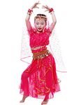 Kid Girl Genie Costume Short Sleeve Belly Dance Ornaments Halloween Costumes Hotpink L