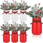 Lyrow 6 Pack Christmas Mason Jar Table Centerpiece Faux Berry and Pine Bell Kitchen Winter Spring Farmhouse Decoration for Home Kitchen Tiered Tray Decoration(Bell Style)