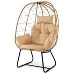 RELAX4LIFE Patio Wicker Egg Chair, Indoor Outdoor PE Rattan Oversized Lounger with Cushion & Pillow, Heavy-duty Metal Frame Basket Seat Teardrop Chair for Garden, Balcony, Porch (Beige)