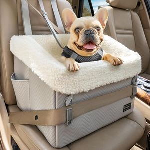 PETSFIT Small Dog Car Seat, Waterproof PU Leather Dog Booster Car Seat with Patented Safe Buckles, Pet Car Seats for Medium or Small Sized Pets up to 30 lbs (Grey)