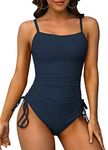 CharmLeaks Ribbed One Piece Swimsuits for Women Tie Side High Cut Bathing Suits Padded Monokinis Swimwear Navy L