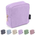 MAGEFY Small Make Up Bag for Women Girls Corduroy Cosmetic Bag with Compartments Mini Pouch Purse with Zipper (Purple)