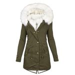 Yihaojia Women Long Faux Fur Coat Fuzzy Faux Fur Jacket Winter Spring Fall Fashion, Thermal Loose Oversized Jacket Hooded Clearance Items Army Green