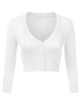 Totatuit Women's Cropped Cardigan V Neck Bolero Shrug Open Front Knitted Buttons Jumper White Cardigans,M