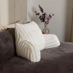 OHS Reading Pillow Ribbed Faux Fur, Heatable Pocket Super Soft Cosy Reading Cushion for Adults Snuggle Relaxing Bed Armchair Pillow Back Support, Cream