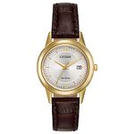 Citizen Eco-Drive Corso Quartz WoMen's Watch, Stainless Steel with Leather strap, Classic, Brown (Model: FE1082-05A)