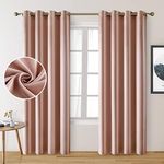 HOMEIDEAS 2 Panels Blush Pink Faux Silk Curtains Gray Blackout Curtains for Bedroom 52 X 84 Inch Room Darkening Satin Drapes/Curtains, Thermal Insulated Blackout Window Curtains for Living Room