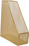 Martha Stewart Ryder Gold Mesh Metal Single Slot Magazine File Holder, Desktop Organizer, 9.75 x 3.75 x 11.5