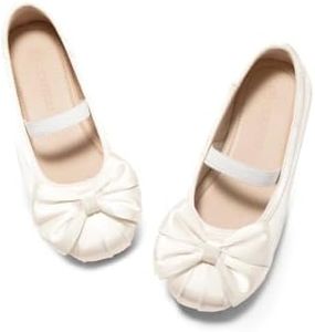 Coutgo Girls Dress Shoes Bow Ballet Flats Satin Square Toe Mary Jane Shoes