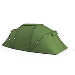 Outsunny 4-6 Man Camping Tent w/Two Bedroom, Hiking Sun Shelter, UV Protection Tunnel Tent, Dark Green