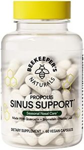 Beekeeper's Naturals All Natural Sinus Support for Adults, Seasonal Nasal Care Relief with Propolis, Quercetin, Bromelain, Nettle Leaf, & Vegan Capsule, Blocks or Suppresses Histamine, 60 ct