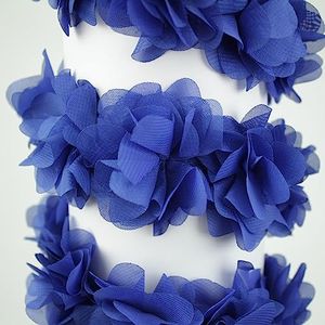 CINTA DE FLORES DE GASA ORGANDÍ SOBRE SOPORTE DE FIELTRO PARA CONFECCIÓN, ANCHO 6cm (3 METROS, AZULÓN)