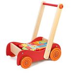 SOKA Wooden Baby Walkie Walkie Walker with 30 Wooden Building Blocks for Toddlers First Step Activity Walker Push & Pull Walking Wagon Gift for Kids Children Boys Ages 1 year old +