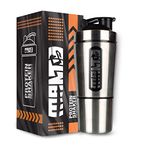 MANTIS Stainless Steel Gym Shaker Bottle with Extra Storage(with Spring Ball),100% Leak Proof and Food Grade, 500ml