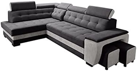 Robin Grand canapé d'angle Convertible avec Coffre de Rangement et Deux tabourets - Canapé d'angle autoportant en Forme de L - Appuie-tête réglables