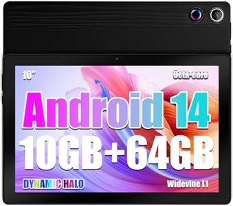 Tablette 10 Pouces Android 14 Tablette Octa-Core Tablette, Widevine L1 10 Go + 64 Go + 1 to TF, WiFi 6 BT 5.3 Batterie 5000 mAh, Transmission OTG, Déverrouillage du Visage, Prise Casque Type C (Noir)