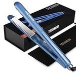 Hair Straightener TECHMERI 1 Inch Flat Iron Hair Straightener, 2 in 1 Hair Straightener Iron for Professional Salon Quality Results, 5 Styling Temperature, Titanium Flat Iron with Dual Voltage, Blue