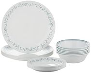 Corelle 18-Piece Vitrelle Glass Country Cottage Chip and Break Resistant Dinner Set, Service for 6, Green/ Blue