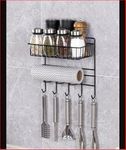 ZURATO Multipurpose Kitchen Accessories Iron Organizer Rack, Wall Hanging Bathroom Shelves With Hooks, Tissue Holder Storage Rack, Towel Hanger Spatula Ladle Hanging