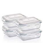 Grizzly Glass Food Storage Container Set - Ovenproof Dish with Lids - 4 x 640 ml (22.5 oz) Rectangular - Air and Liquid Tight