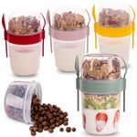 EYNEL 4 Pack On The Go 22 oz Breakfast Cups with Lids and Spoon, Reusable Cereal Yogurt Cup with Topping Plastic Overnight Oats Container for Granola Oatmeal (22 oz - 4 Colors Set)