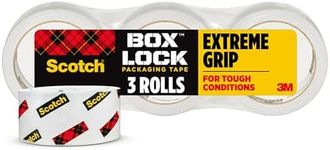 Scotch Box Lock Packing Tape, Clear, Extreme Grip Moving Tape, 1.88 in. x 54.6 yd, 3 Rolls, Tape Dispenser not Included