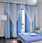 Yancorp Girls Curtains for Bedroom Princess Curtains for Daughter Room 72 Inches Long Star Curtains with Tieback & 3 Bowties(Blue Beige, W52 X L72),1 Panel