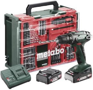 Metabowerke GmbH BS 18 Set Akku-Bohrschrauber (18V 2 x 2Ah LiPOWER, Ladegerät SC 30, Kunststoffkoffer mit 74-teiliger Mobiler Werkstatt, Schnellspannbohrfutter, Gürtelhaken) 602207710