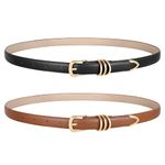 2 Pack Women Skinny Leather Belts Fashion Thin Waist Belt for Jeans Dresses Pants