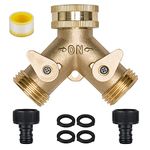 Fohil 2 Way Y Garden Hose Connector,Heavy Duty Brass Tap Hose Splitter for Lawn and Garden, Hose Spigot Outlet Adapter with 2 Valves Plus 4 Extra Rubber Washers 1 Pack