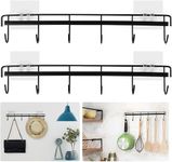 YAANBUNB 2 Pcs Kitchen Utensil Hangers, Space Saving Wall Utensil Holder No Drilling Hanger with 6 Hooks Kitchen Adhesive Wall Hooks Rack Rail Multipurpose Hanging Rod for Kitchen Bathroom (Black)