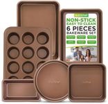 NutriChef 6-Piece Nonstick Bakeware Set - Premium Carbon Steel Baking Pans - Includes Cookie Sheets, Square & Round Roasting Pans, 12-Cup Muffin & Loaf Pan - Easy to Clean, Gold