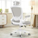 Office Chair, KERDOM Breathable Ergonomic Desk Chair, Lumbar Support Computer Chair with Wheels and Flip-up Arms, Headrest Swivel Task Chair, Adjustable Height Home Gaming Chair (9060H,Light Gray)