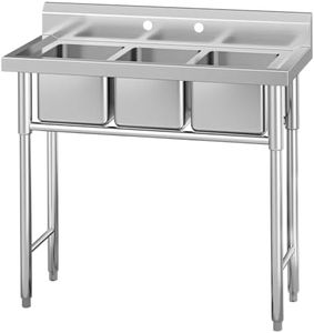 GAOMON 3-Compartmen Bowl Stainless Steel Utility Sink,Commercial Kitchen Prep & Utility Sink Free Standing for Restaurant Laundry Garage Bar Workshop (38.9"L x 17.7"W x 37"H)