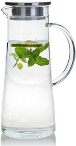 GuDoQi 1.4L Water Carafe, Borosilicate Glass Pitcher with Lid, Iced Tea Pitcher, Hot Cold Drink Coffee Juice Beverage Carafe