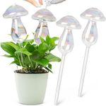 MOANYI Top Fill Plant Watering Bulbs, Self Watering Spikes Planter Insert Devices, Clear Glass Watering Globes for Indoor&OutdoorPlants (Light Iridescent Mushroom, Set of 4)