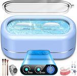 Professional Ultrasonic Jewelry Cleaner with Digital Timer,50KHz Ultrasonic Cleaner Machine with 304 Stainless Steel for Jewelry,Eyeglasses, Rings, Coin, Watch Strap, Dentures, Hygiene Items (Bule)