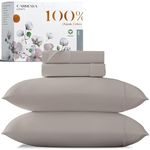 Carressa Linen Bed Linen Set, 100% Organic Cotton Full Size, 4 Piece Sateen Weave Sheets & Pillowcases, Deep Pocket, Taupe