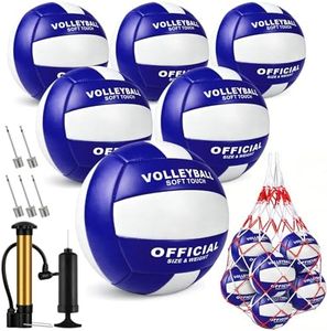 Sbarklo 6 Pack Official Size 5 Volleyballs -Composite Leather Waterproof Soft Volleyball with Pump and Net Bag for Indoor Outdoor Beach Pool Water Gym Training Match for Volley Ball Beginner