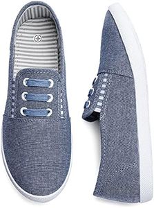 kufeiti Women's Canvas Slip On Shoes Sneakers for Women Fashion Comfortable White Black Elastic Sneakers for Women, Blue, 8