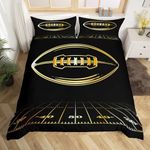 Football Bedding Duvet Cover Set Kids Rugby Sports Bedding Set American Football Comforter Cover Set for Boys Golden Black Room Decor Lightweight Bedspread Cover Full Size with 2 Pillow Case