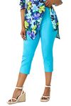 Roman Originals Cropped Trousers for Women UK Ladies Capri Leggings Summer Pants Short Crop Stretch 3/4 Length Three Quarter Pedal Pusher Clothes Elasticated Bengaline Cut Off - Turquoise - Size 12