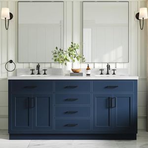 ARIEL Hepburn 72-inch Bathroom Vanity with Sink,Solid Wood, 1.5-inch Pure White Quartz Countertop, Double Rectangular Porcelain Sink, 4 Soft Closing Doors, 6 Dovetail Drawers, Midnight Blue