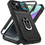 Pilaru 3 in 1 for iPhone 13 Case/iPhone 14 Case with 2 Screen Protector & Kickstand Ring & Camera Cover Military Grade Drop Shockproof Protection【360 Full Body】 Phone Case for iPhone 13/14,Black